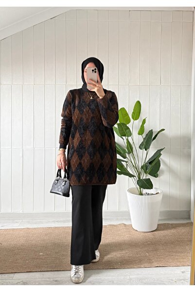 Niessa Butik BİSKİLET YAKA BAKLAVA DESEN ANGORA KAZAK