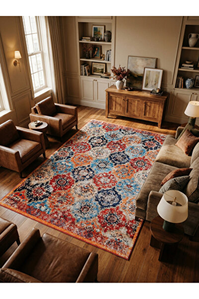 Rose'n Home Arte VN013 Vintage Çiçek Figürlü Renkli Dekoratif Şönil Halı Salo...