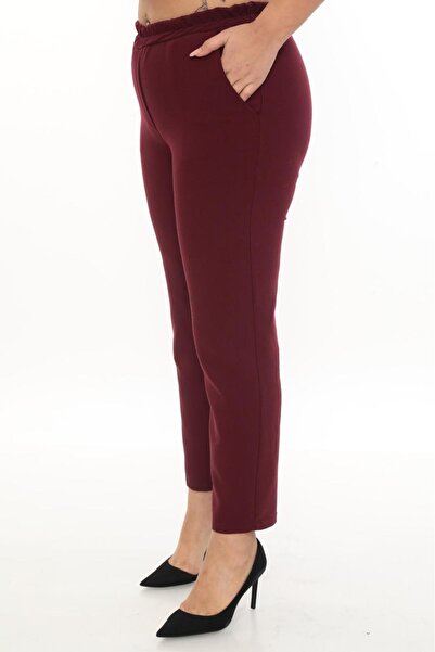 Butik Women's Stretch Fabric Ankle Length Elastic Waist Pocketed Fabric Pants