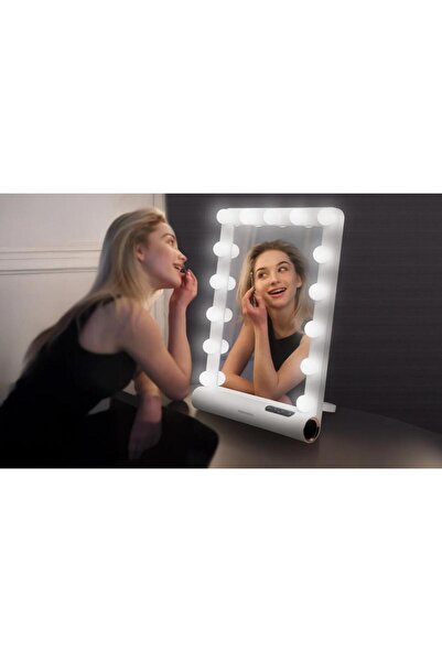 porodo مرآة تزيين هوليوودية مضيئة بتقنية البلوتوث، مزودة بـ 15 مصباح LED وخاص...