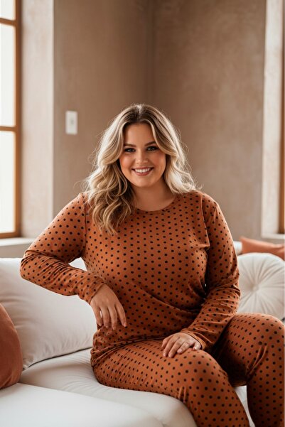 LİLA İÇ GİYİM Battal Black Dot Detailed Plus Size Pajama Set
