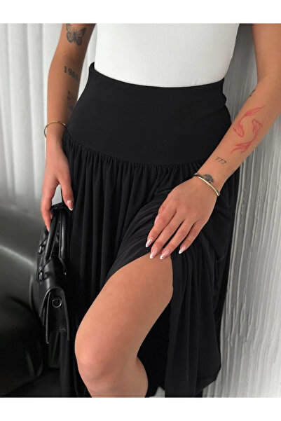 BLACK MODBLACK Sandy Long Elastic Waist High Waist Skirt Summer - Black