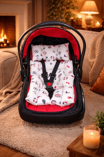 SerSev 100% Cotton Muslin Back Support Stroller Cushion Sailor & Marina Patterned Anti-Sweat Stroller Cushion
