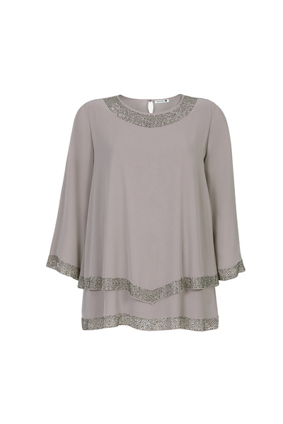 MİYORO Double Layer Stone Detailed Plus Size Evening Dress Blouse