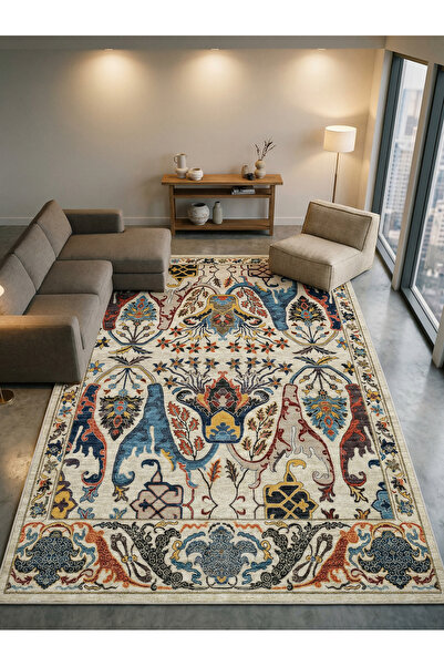 Rose'n Home Arte VN004-1 Vintage Klasik Çiçek Figürlü Dekoratif Şönil Halı Sa...