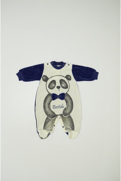 Baby Slon Kids Clup Kışlık kadife omuzdan ve alttan çıtçıtlı patikli panda de...