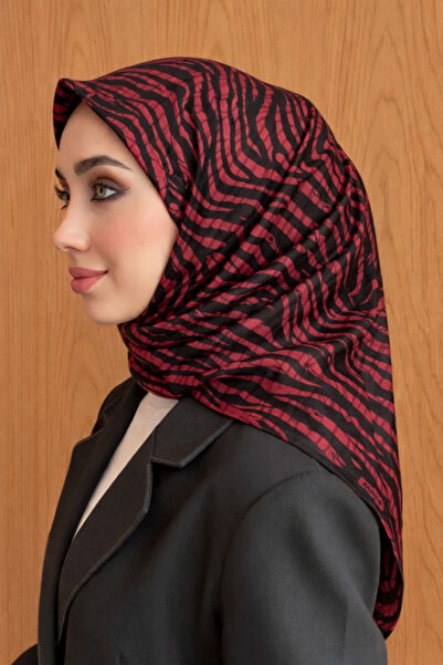 Aker İpek Tivil Eşarp IST 8573713-913 Siyah Bordo Zebra Desen