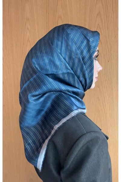 Aker Silk Jacquard Sura Scarf Syr52532 Navy Blue - Gray Silver Glitter Pattern