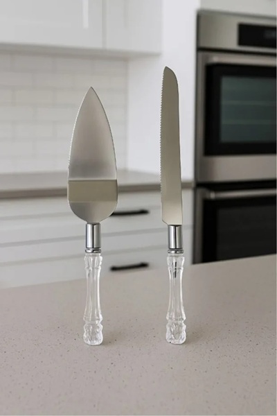 Kitchen Dream 2-Piece Crystal Mica Handle Cake Serving Set Spatula Knife Serv...