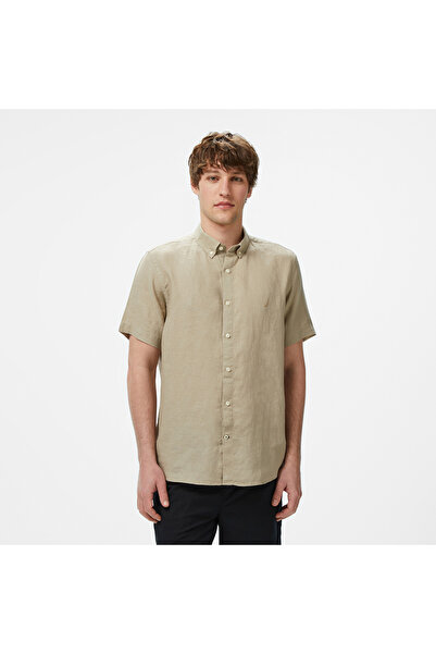 Nautica Erkek Bej Classic Fit Keten Gömlek