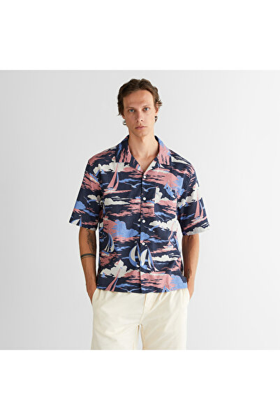 Gant Erkek Lacivert Relaxed Fit Klasik Yaka Desenli Gömlek