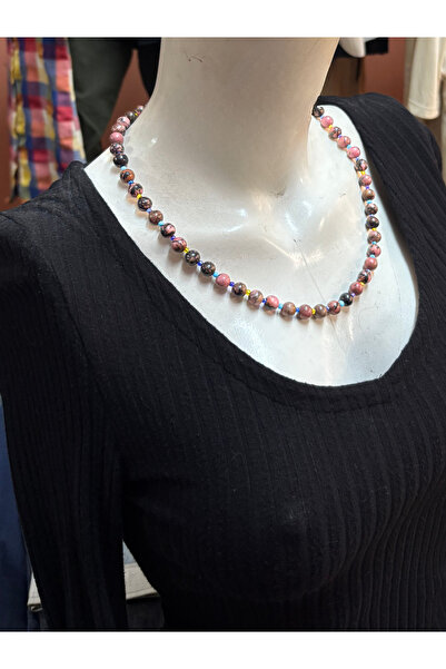 ayrestyle Rhodonite Natural Stone Women's Necklace 53 cm |   Handmade Pink Ch...