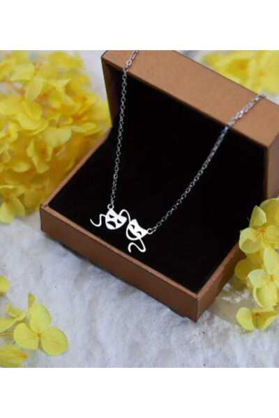 sarıyer silver Theater Mask Steel Necklace Art Themed Smiling Face Jewelry Ac...
