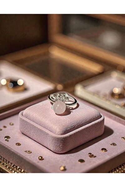 Taş-Mir Pembe Kuvars Doğal Taş Ayarlamalı Yüzük