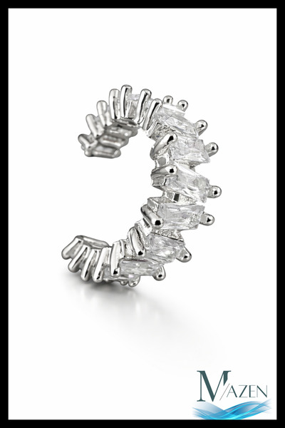 MAZEN Taşlı Ayarlanabilir Ear Cuff | Deliksiz Kıkırdak Küpesi | Gümüş Renk Ka...
