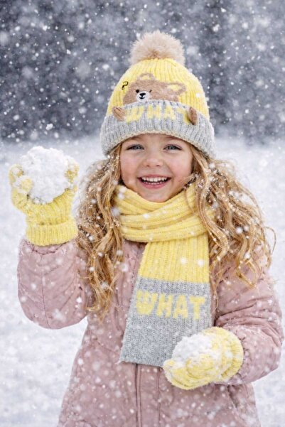 Recos طقم قفازات وقبعة مع بطانة صوف داخلية وتصميم دب وتفاصيل كرات زينة