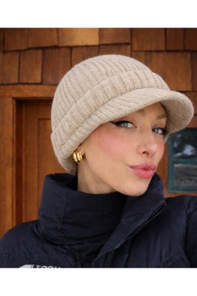 laviyonsa Premium Mohair Thick Beanie with Visor