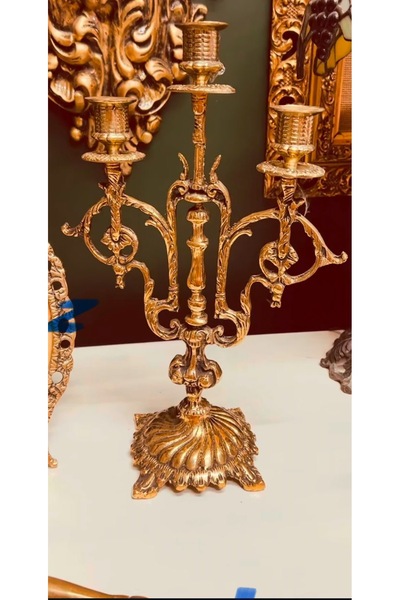 Handmade ESTERHOMEDECOR 3 Kollu pirinç şamdan