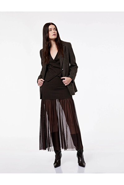 Koton Slim Fit Tül Detaylı Kahverengi Kadın Etek 6WAK10307EK