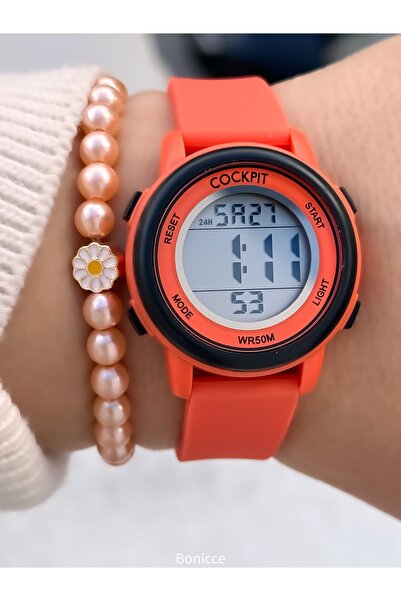 Cockpit Girl's Watch-In Gift Package-Digital Sports-Orange Silicone Band-Pool...