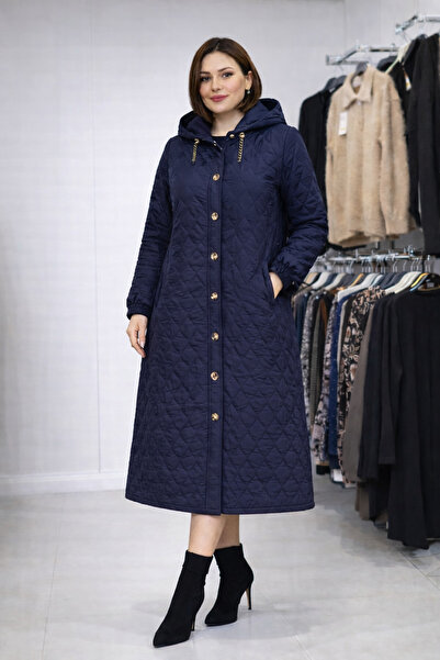 YLC TEKSTİL KADIN DÜĞMELİ KAPÜŞONLU KAPİTONE KAP (ÜRÜNBOYU-120-CM)