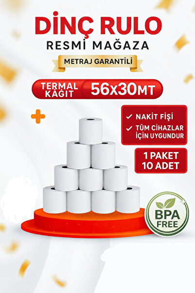 Dinç Thermal 56x30 Pos Rulosu 1 Paket 10 Adet Yazarkasa Pos Rulosu