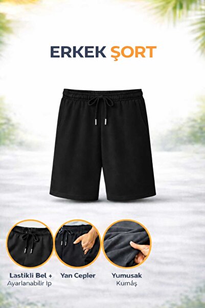 TREND ALİSSE erkek siyah bermuda spor rahat yazlık tatil şort