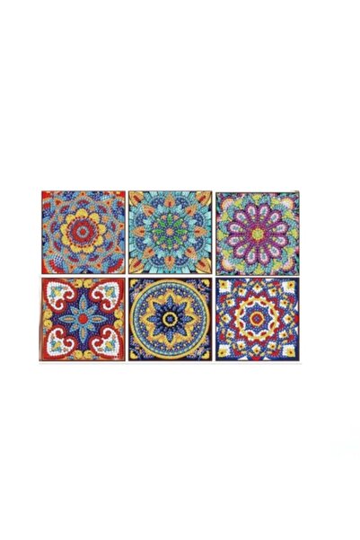 iğne izi Elmas Boyama Bardak Altlığı Seti – 6 Parça, Plastik Stant Dahil, DIY...