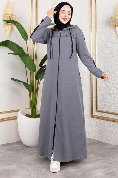 MODA Kuş Gözü Şerit Detay Spor Ferace GRİ - GRİ - 42