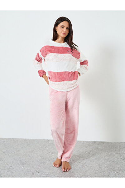 Styli Striped Fleece Top and Pyjama Set
