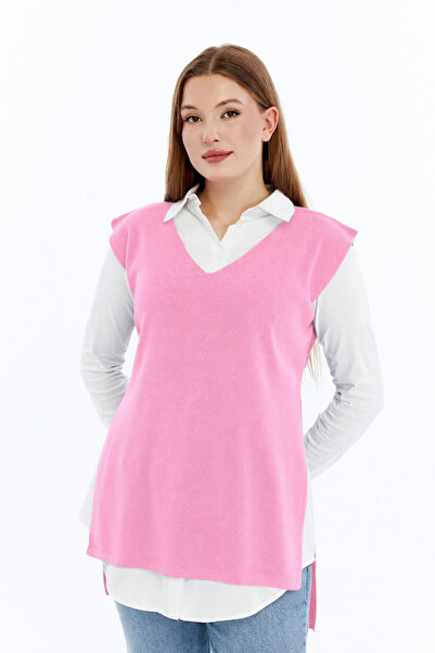 Kırçiçek Women's V-Neck Belted Soft Textured Sweater