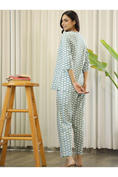 Sanskrutihomes By Styli Elephant Print Cotton Shirt and Pyjama Set