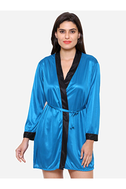 KLAMOTTEN By Styli روب نسائي طويل الأكمام من الساتان الفيروزي
