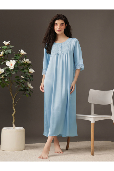 Clovia By Styli Satin Lace Detail Nightdress