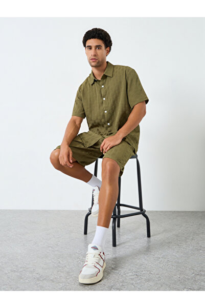 Take Two By Styli Men Textured Spread Collar Shirt and Shorts Co-Ords