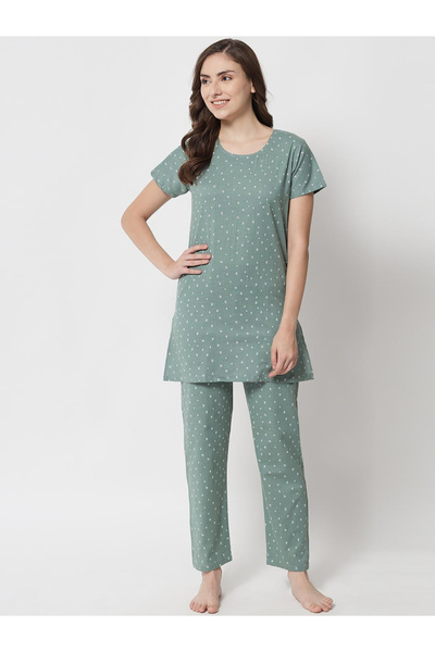 KLAMOTTEN By Styli Ditsy Print Longline Top and Pyjama Set