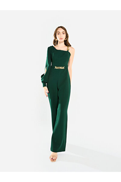 House of Moda By Styli Women One Shoulder Chain Accent Jumpsuit