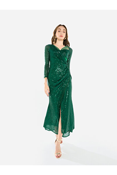 House of Moda By Styli Women Sequin Wrap Slit Maxi Dress
