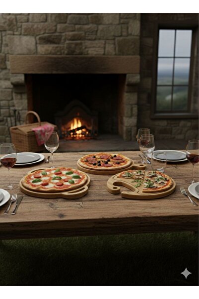 selinaksesuar Bamboo 3-Piece Pizza Serving Tray, Cutting Chopping and Present...