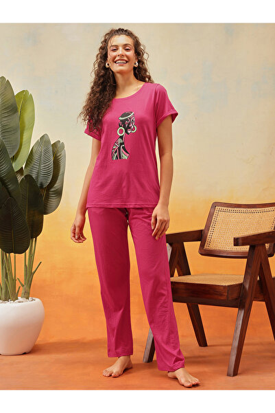 Clovia By Styli Cotton Graphic Print T-Shirt and Pyjama Set