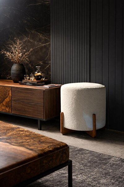 AZM DESİGN Modern Ahşap İskeletli Puf – Kontraplak Ayaklı Şık Oturma Pufu