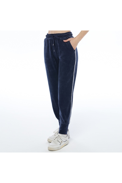 ASN concept Women's Pleated Velvet Navy Blue Color Sweatpants (with Plus Size...