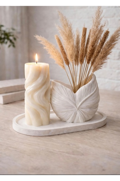 R ROZELLA El Yapımı Dekoratif Mum ve Yaprak Dokulu Kase Seti – Minimal Lüks D...