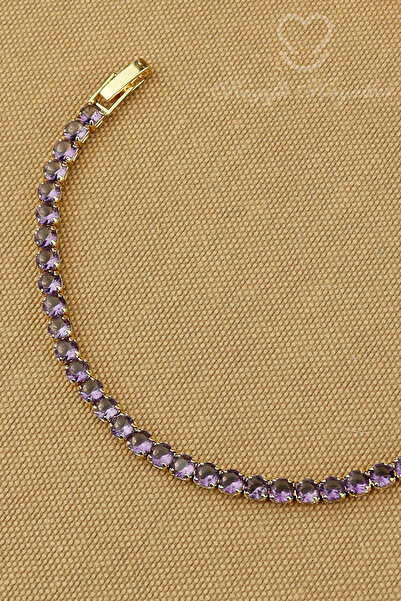 Keyifli Hayaller Çelik Su yolu 4mm Mor Zirkon Taşlı Suyolu Çelik Bileklik 17+...