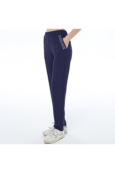 ASN concept Women's Navy Blue Color Pocket Stone Printed Front Seam Trousers ...