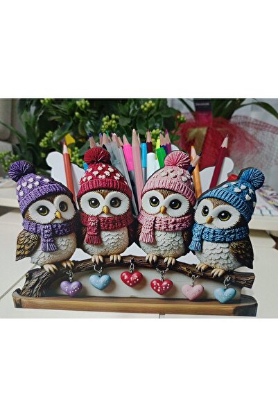 TuraLazerKesim Ahşap Sevimli Penguenler Masaüstü Kalemlik Kalem Kutusu Ve Org...