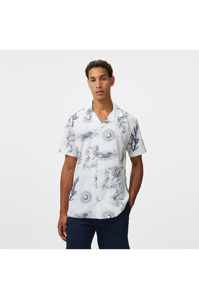 Nautica Erkek Beyaz Classic Fit Desenli Gömlek