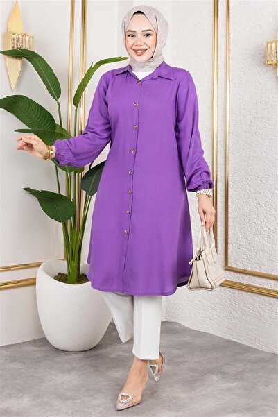 Genel Markalar Manşeti Lastikli Viskon Tunik LİLA
