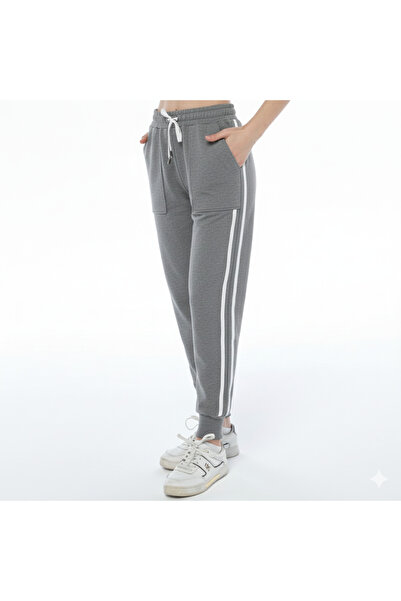 ASN concept Women's Double Extra-Fleece Ribbed Gray Melange Color Sweatpants ...