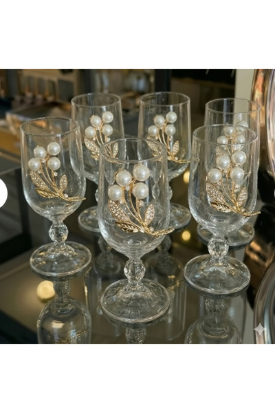 ASSA BAZAAR Set of 6 Glass Coffee Side Tables with Pearl & Flower Detail and ...